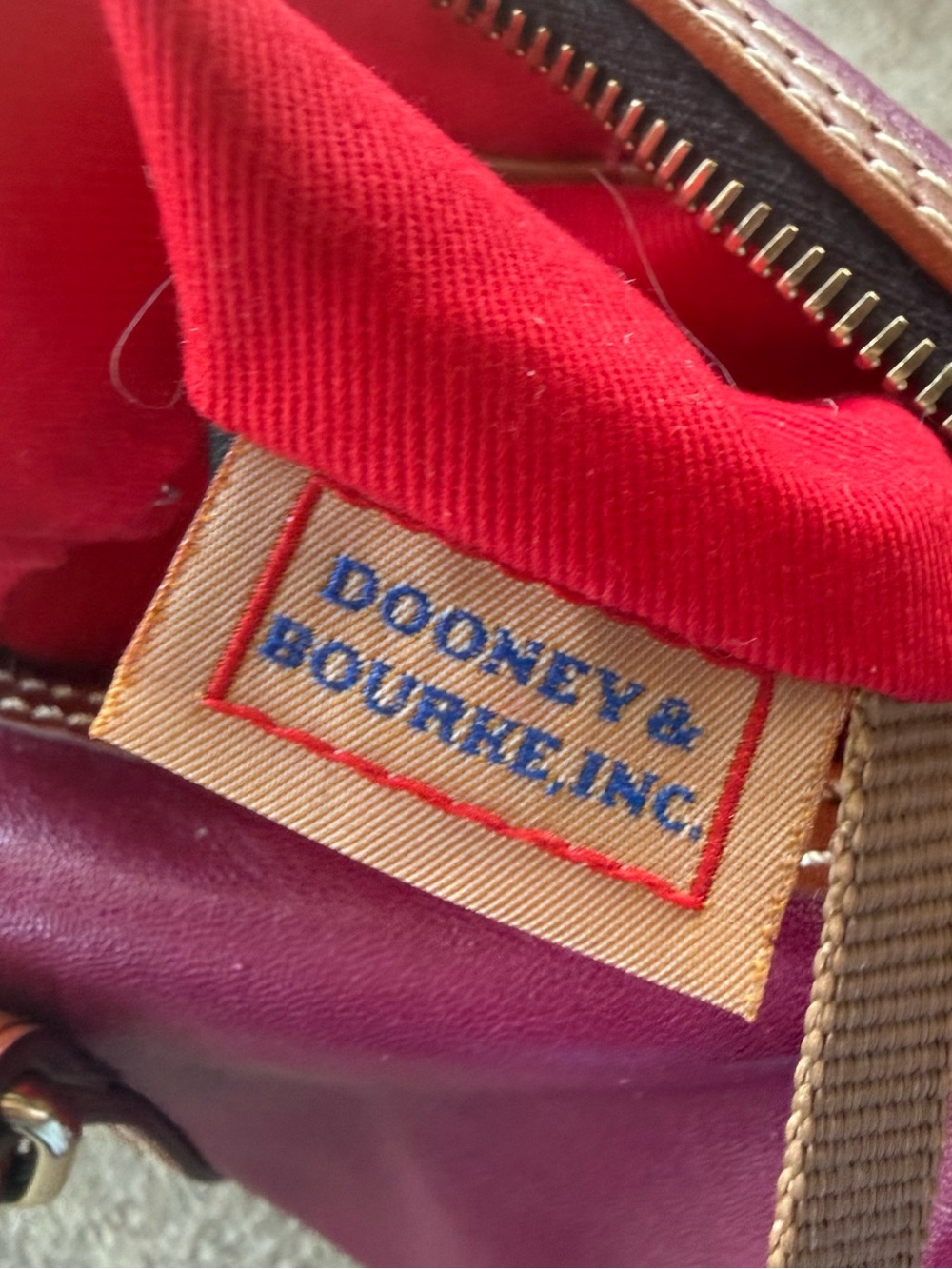 Dooney & Bourke Plum Leather Barrel Satchel with Brown Trim - Picture 6 of 8